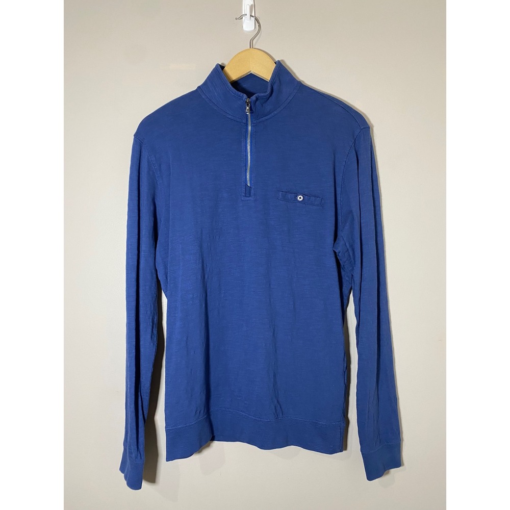 Johnnie-O Keane Quarter Zip Pullover Mens Blue 100% Cotton Slub Sweater Small
